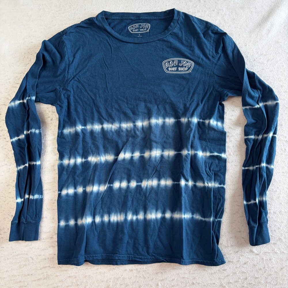 Ron Jon Surf Shop Long Sleeve Shirt Mens Large Blue‎ Tie Dye Graphic Tee
